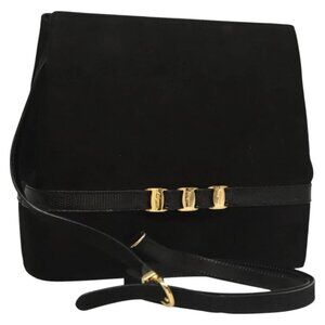 Salvatore Ferragamo Gancini Shoulder Bag Suede Black Gold